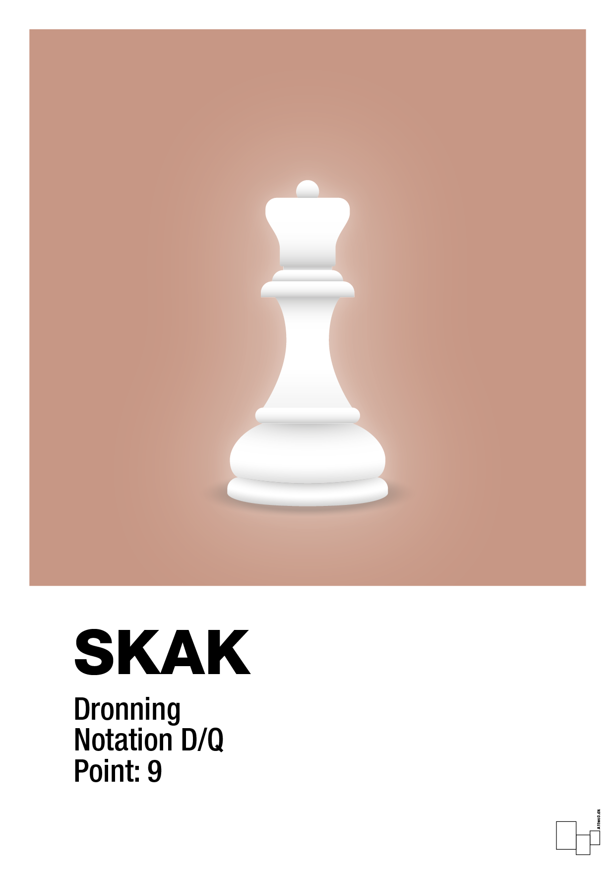 plakat: spillebrikken dronning i hvid - powder-Brætspil-A1two3