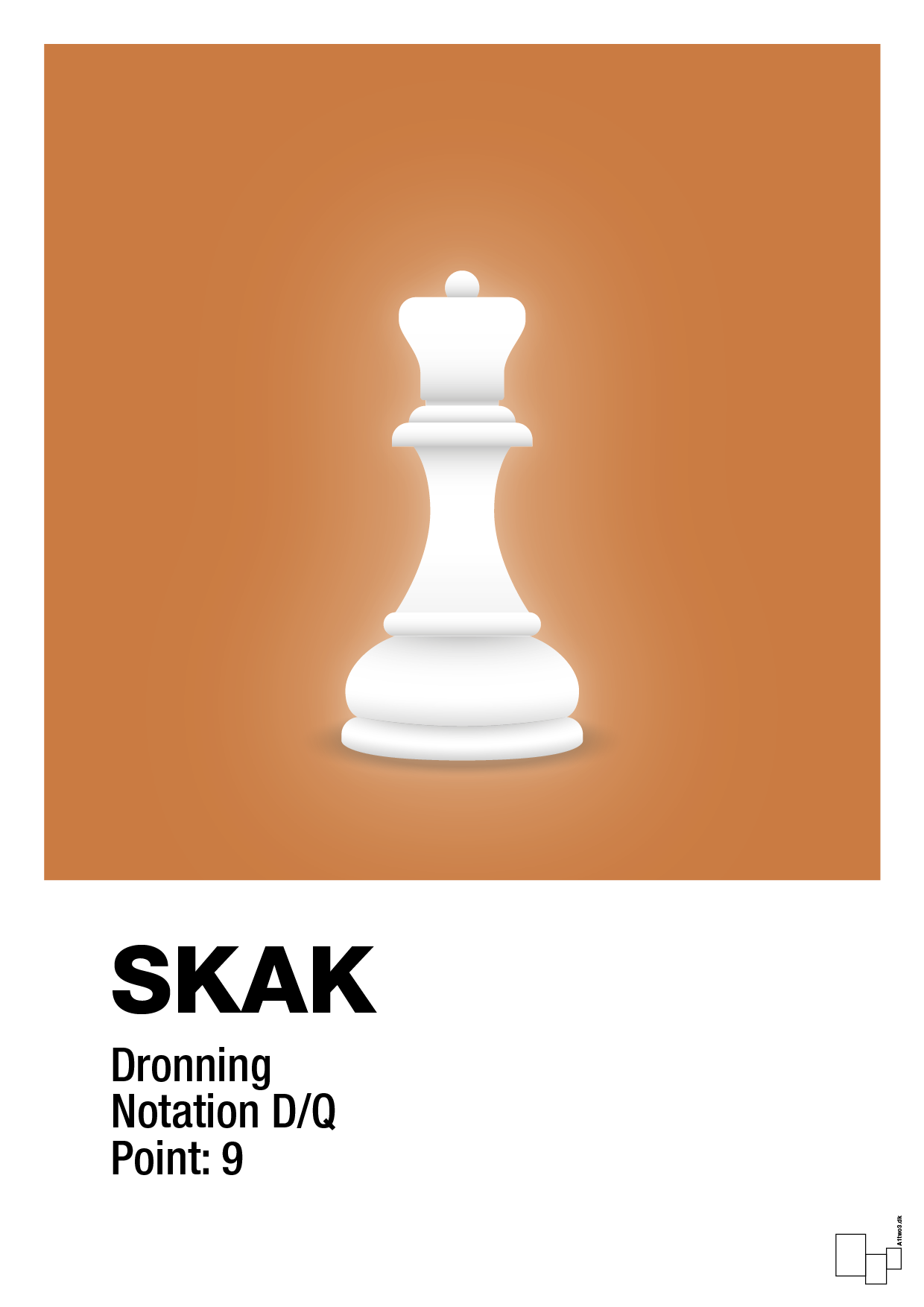 plakat: spillebrikken dronning i hvid - rumba orange-Brætspil-A1two3