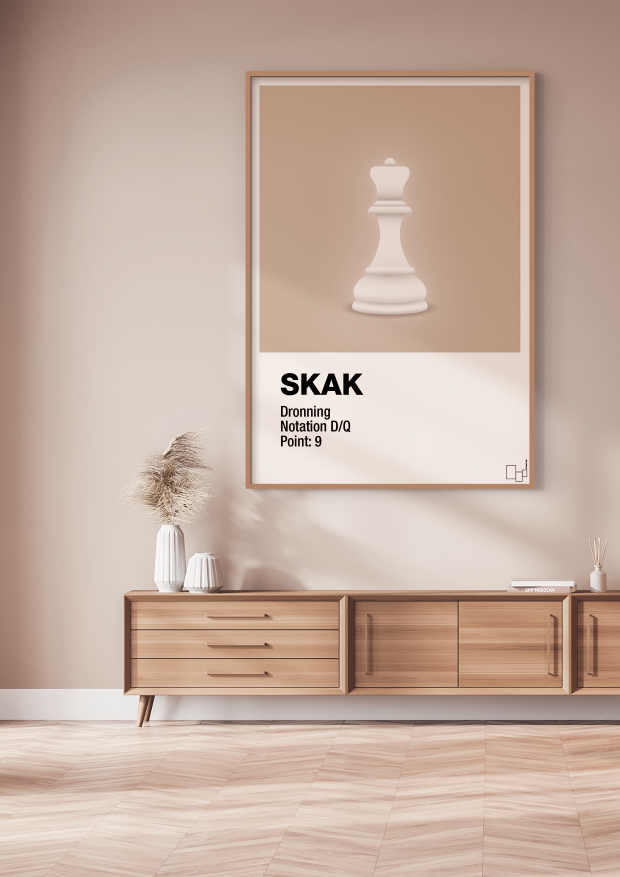 plakat: spillebrikken dronning i hvid - graphic charcoal-Brætspil-A1two3