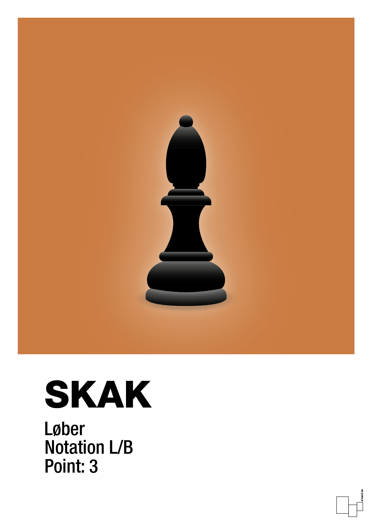 plakat: spillebrikken løber i sort - rumba orange-Brætspil-A1two3