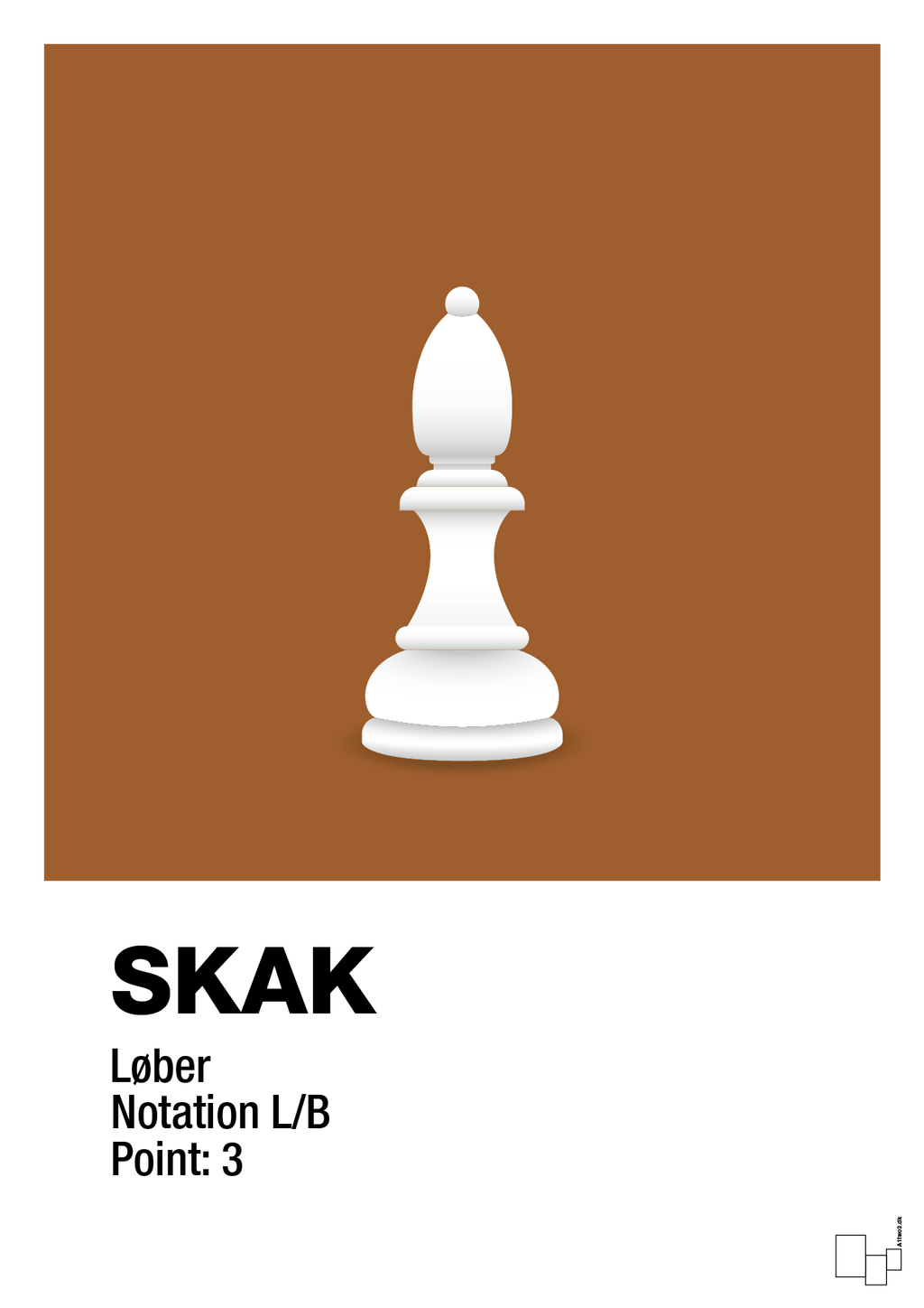 plakat: spillebrikken løber i hvid - cognac-Brætspil-A1two3