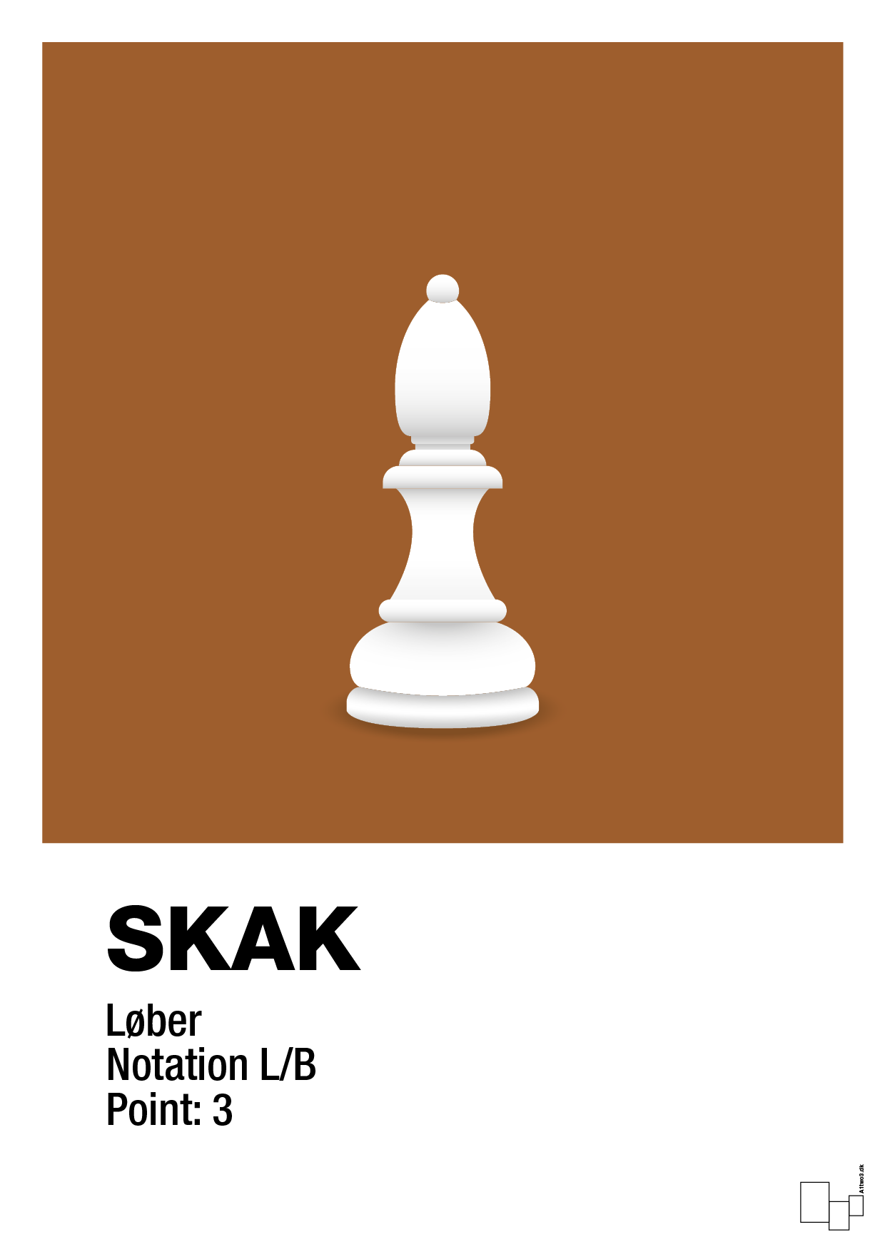 plakat: spillebrikken løber i hvid - cognac-Brætspil-A1two3
