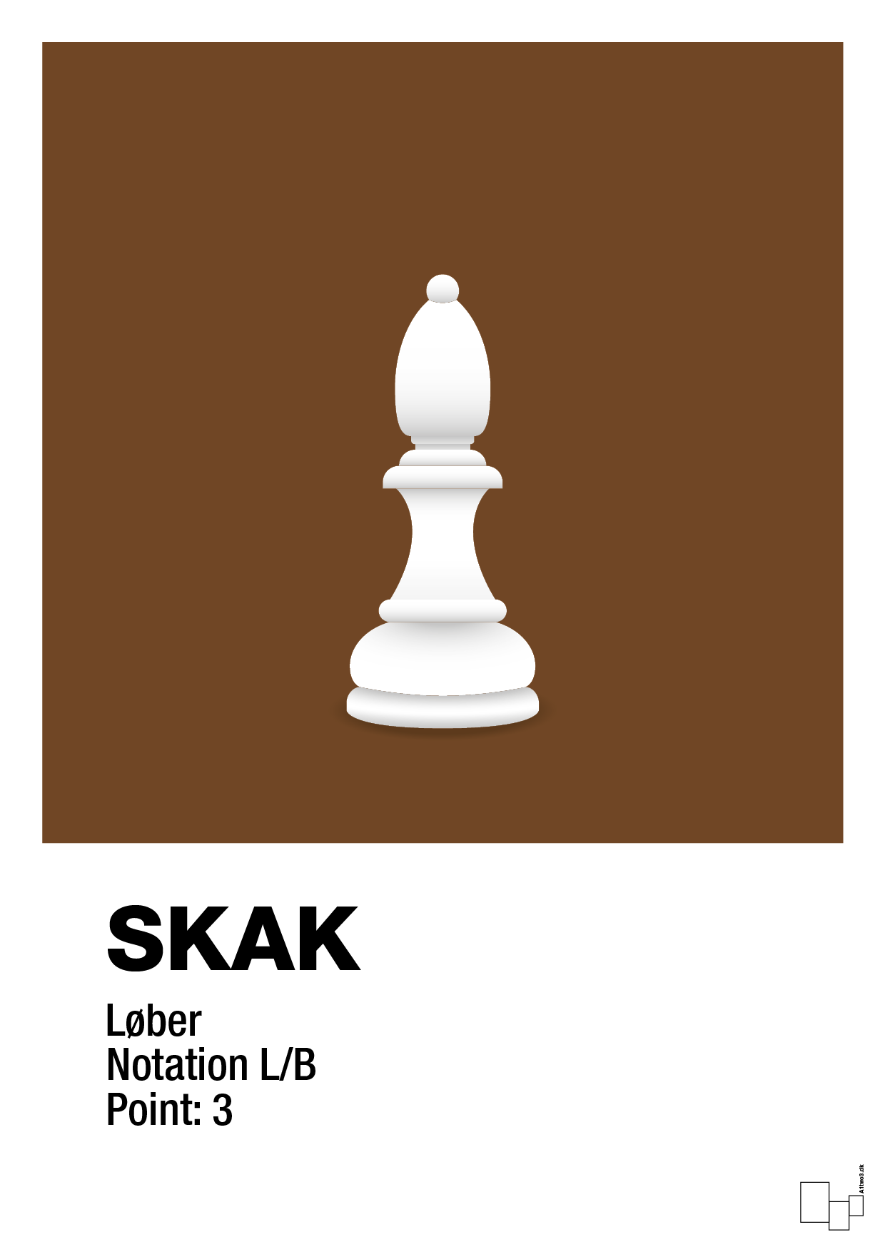 plakat: spillebrikken løber i hvid - dark brown-Brætspil-A1two3