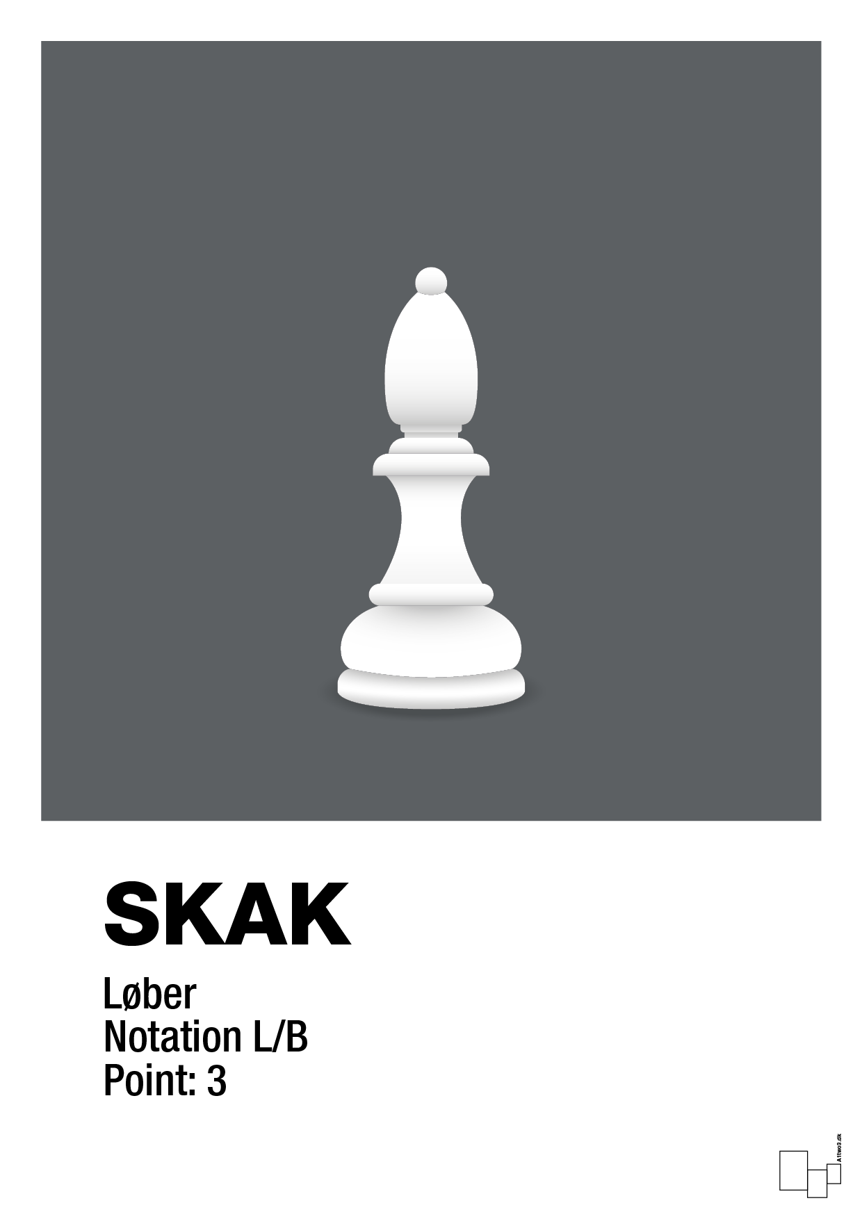 plakat: spillebrikken løber i hvid - graphic charcoal-Brætspil-A1two3