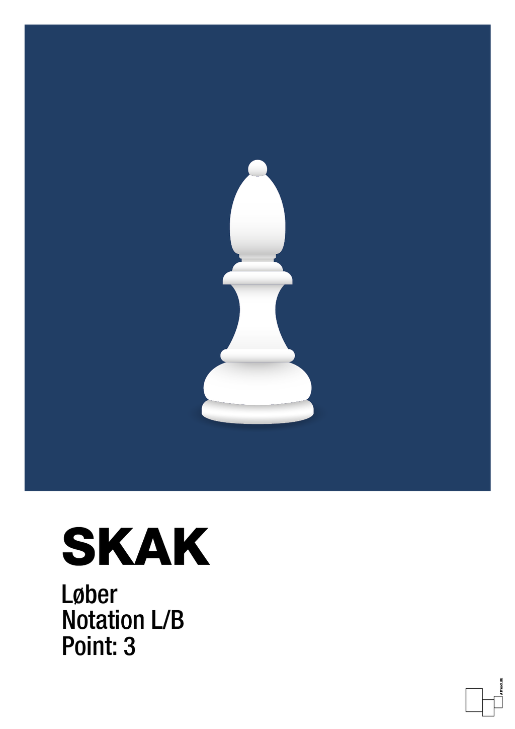 plakat: spillebrikken løber i hvid - lapis blue-Brætspil-A1two3