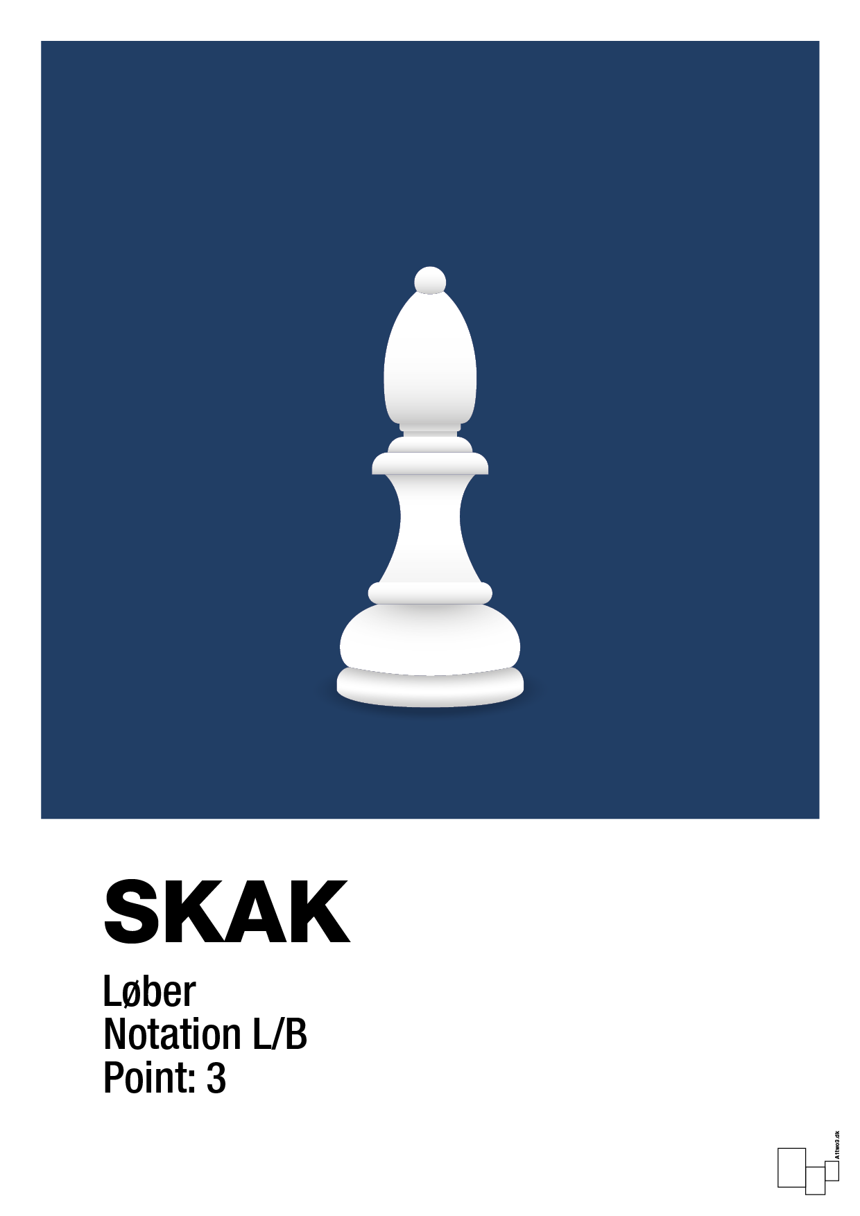 plakat: spillebrikken løber i hvid - lapis blue-Brætspil-A1two3