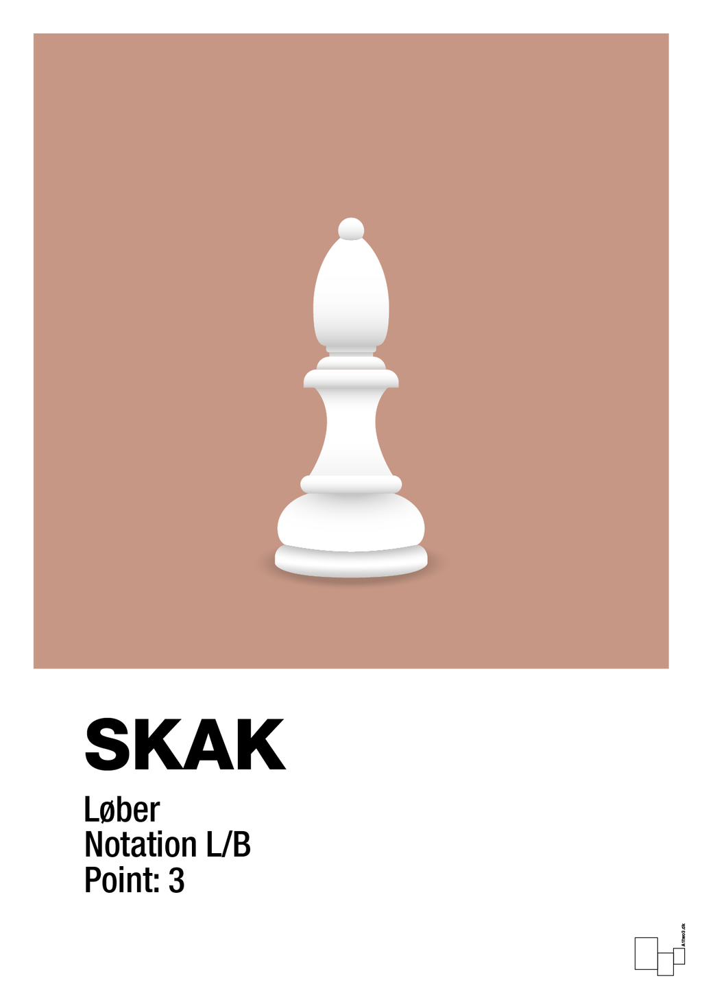 plakat: spillebrikken løber i hvid - powder-Brætspil-A1two3