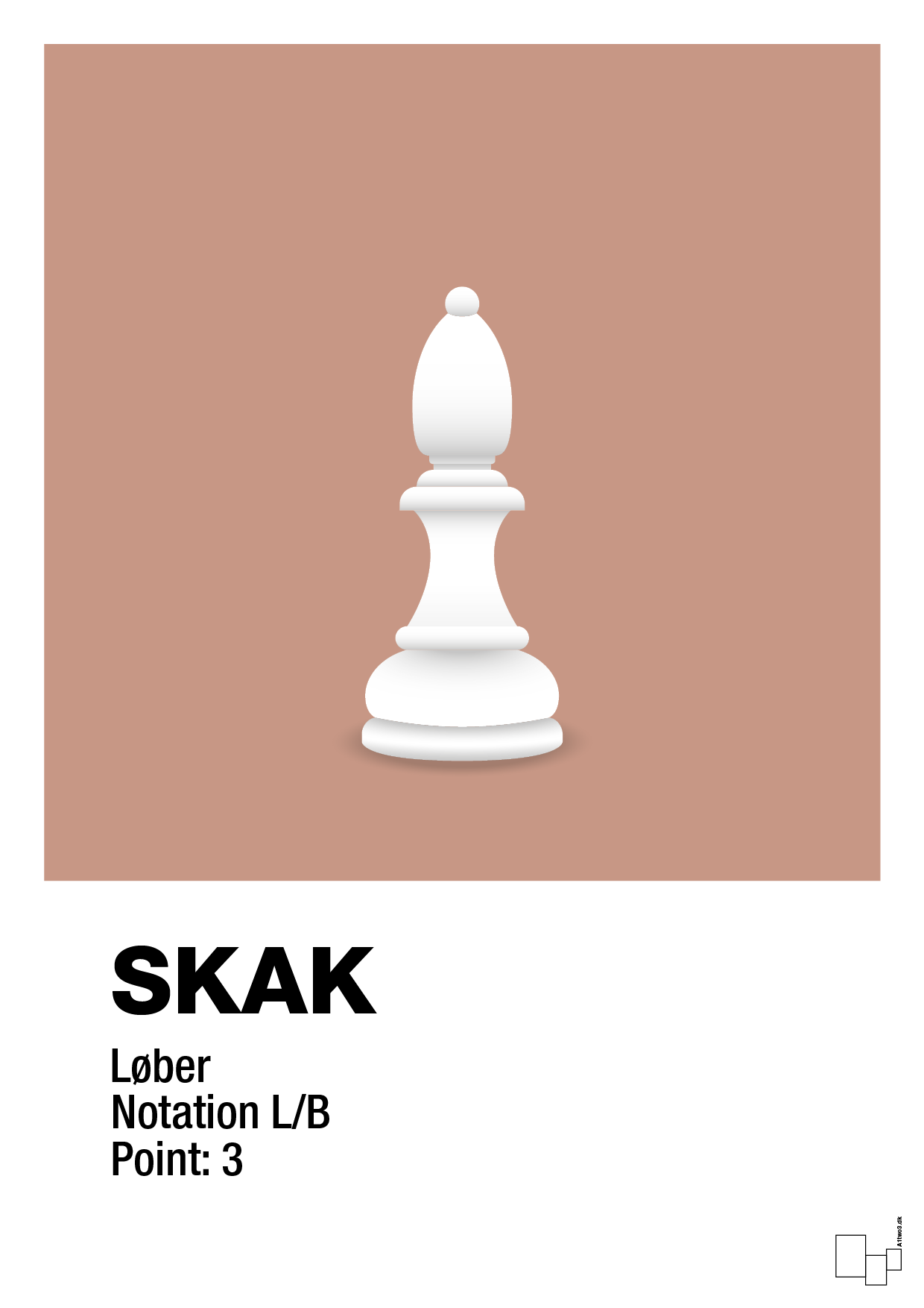 plakat: spillebrikken løber i hvid - powder-Brætspil-A1two3