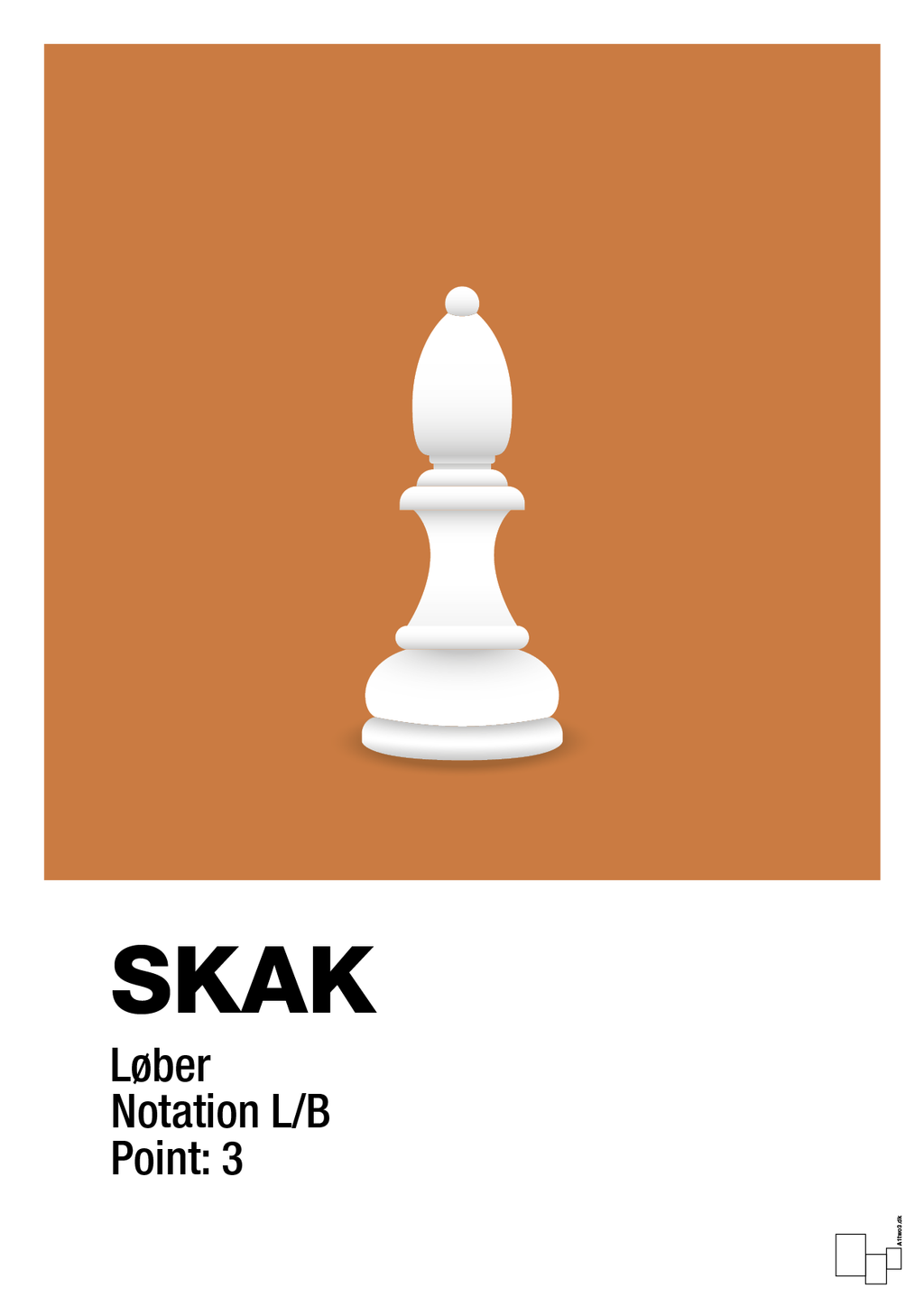 plakat: spillebrikken løber i hvid - rumba orange-Brætspil-A1two3