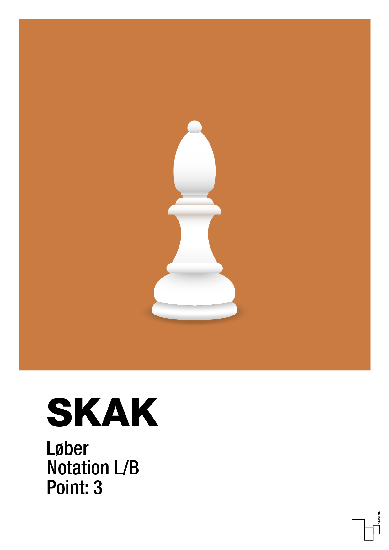plakat: spillebrikken løber i hvid - rumba orange-Brætspil-A1two3