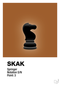 plakat: spillebrikken springer i sort - cognac-Brætspil-A1two3