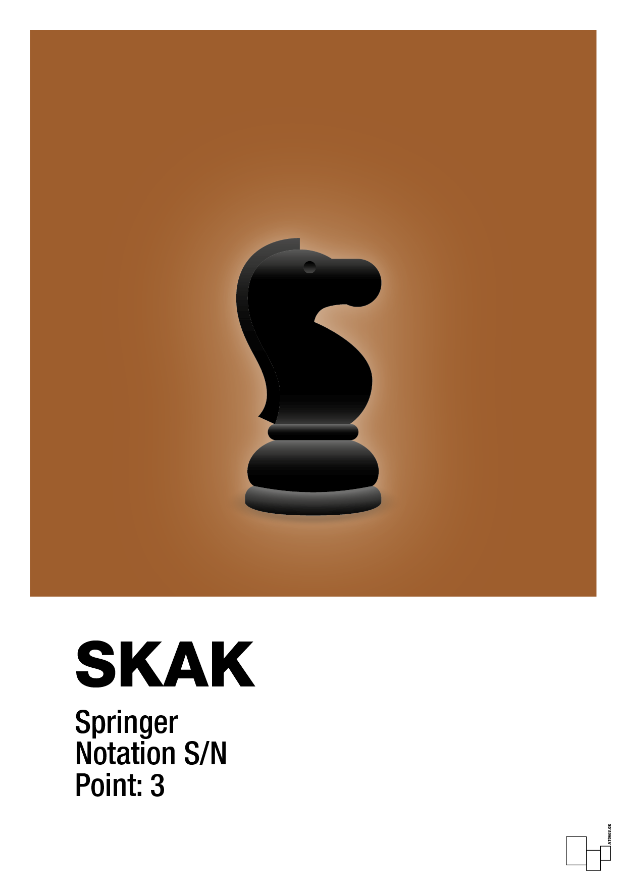 plakat: spillebrikken springer i sort - cognac-Brætspil-A1two3