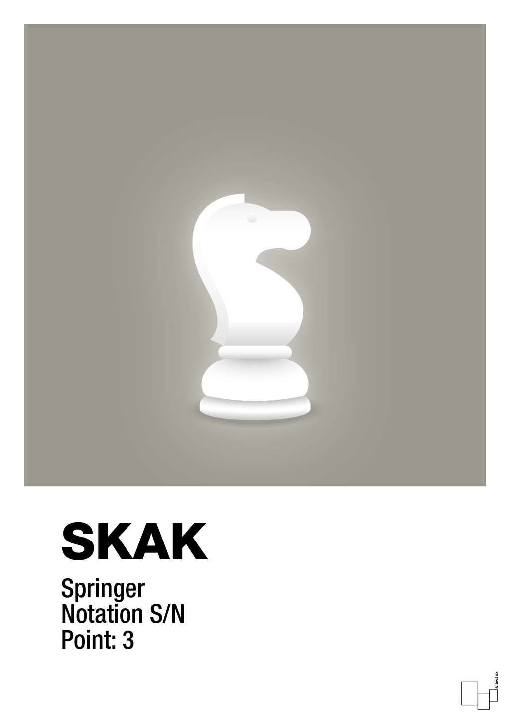 plakat: spillebrikken springer i hvid - battleship gray-Brætspil-A1two3