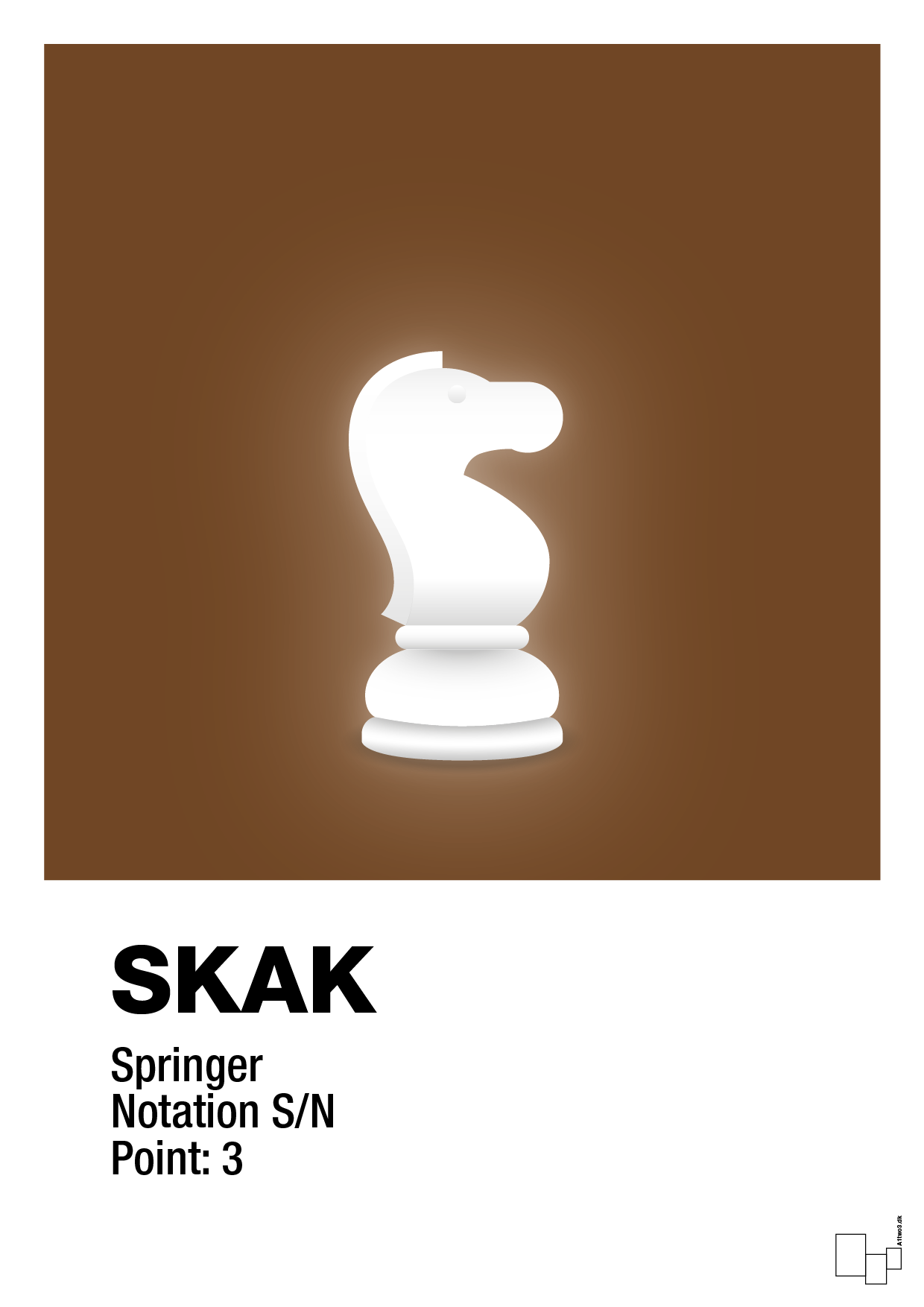 plakat: spillebrikken springer i hvid - dark brown-Brætspil-A1two3