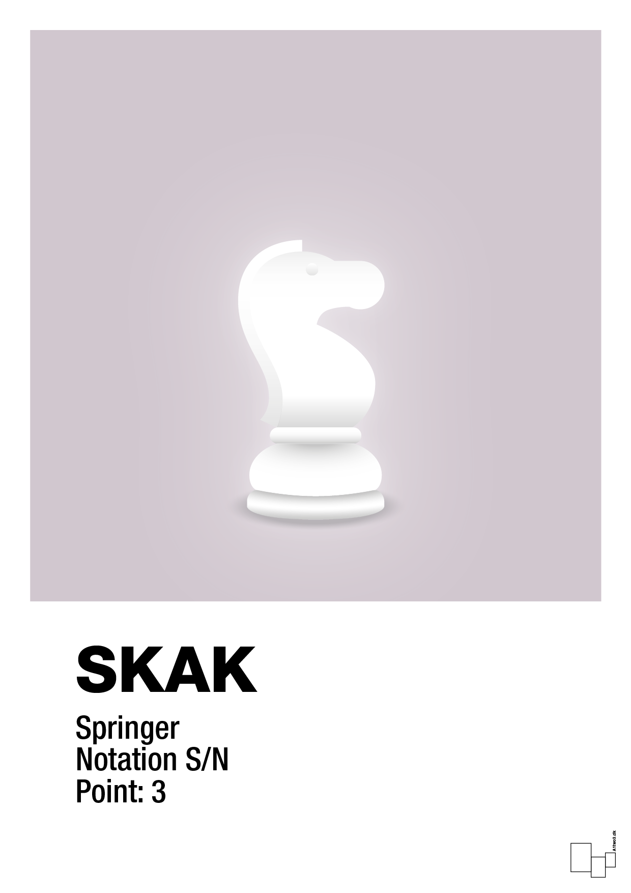 plakat: spillebrikken springer i hvid - dusty lilac-Brætspil-A1two3