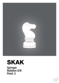 plakat: spillebrikken springer i hvid - graphic charcoal-Brætspil-A1two3