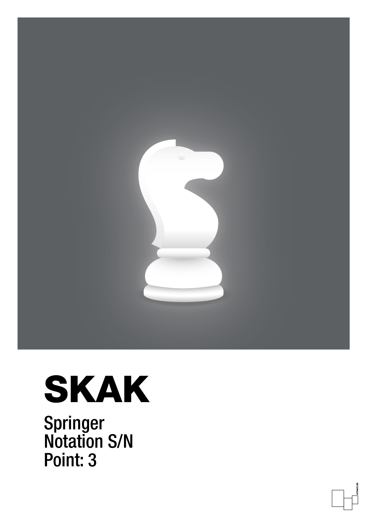 plakat: spillebrikken springer i hvid - graphic charcoal-Brætspil-A1two3