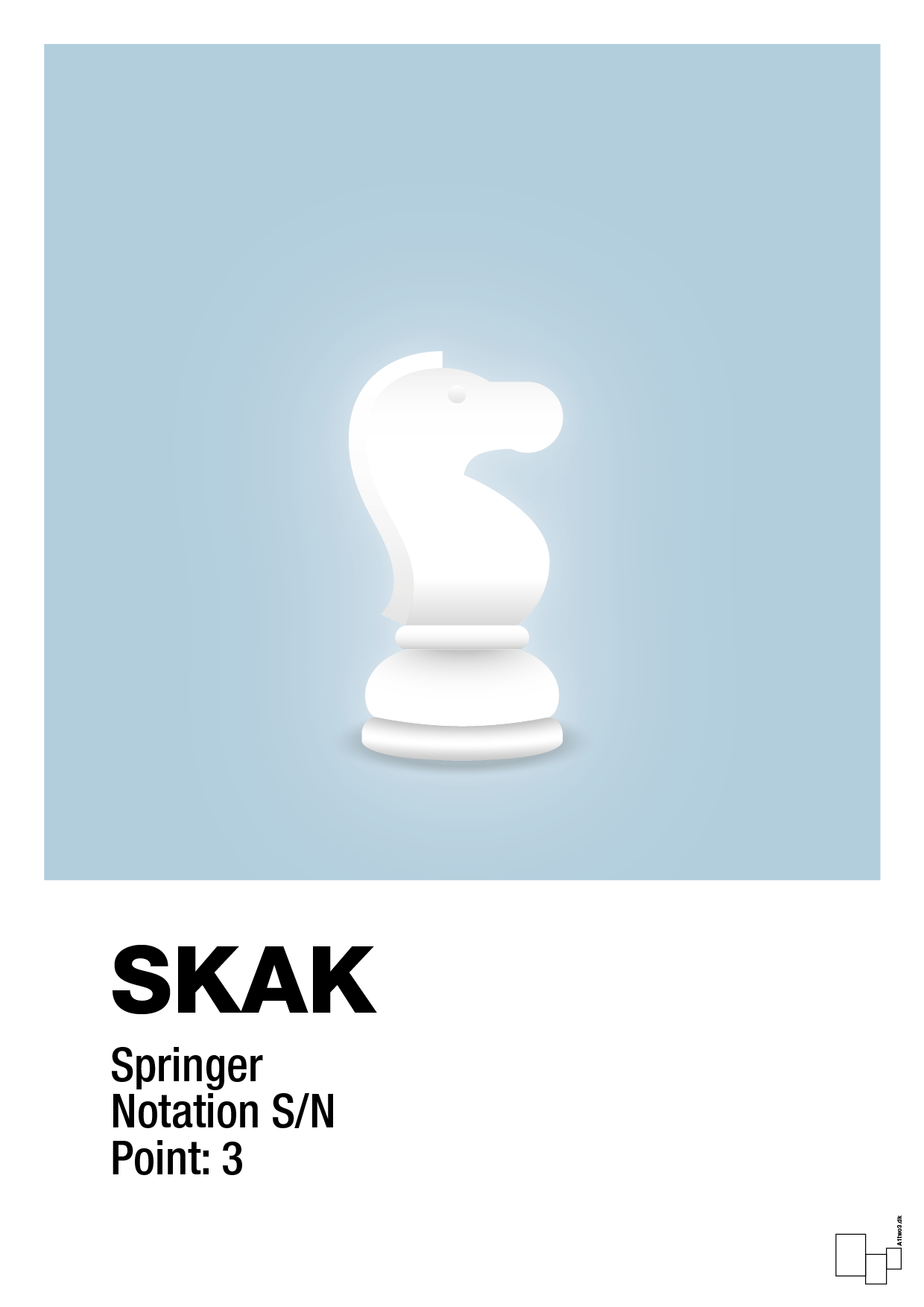 plakat: spillebrikken springer i hvid - heavenly blue-Brætspil-A1two3