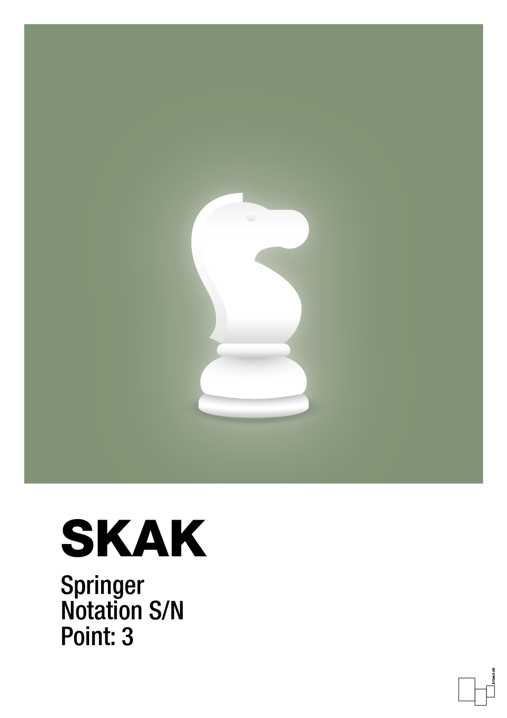 plakat: spillebrikken springer i hvid - jade-Brætspil-A1two3