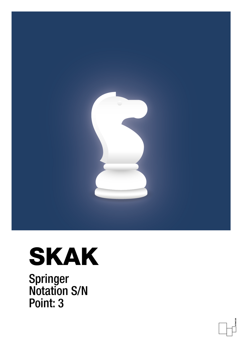 plakat: spillebrikken springer i hvid - lapis blue-Brætspil-A1two3