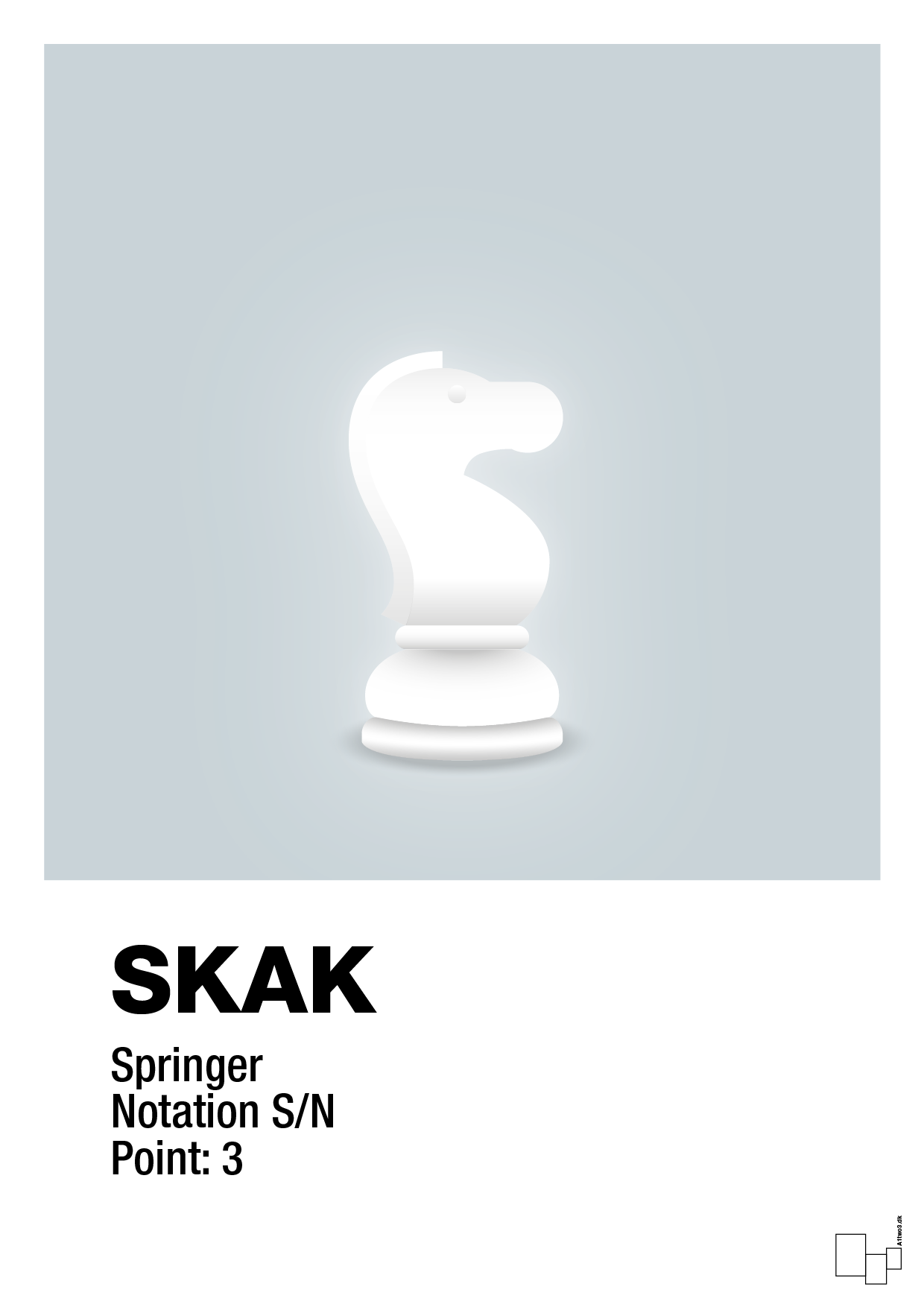 plakat: spillebrikken springer i hvid - light drizzle-Brætspil-A1two3