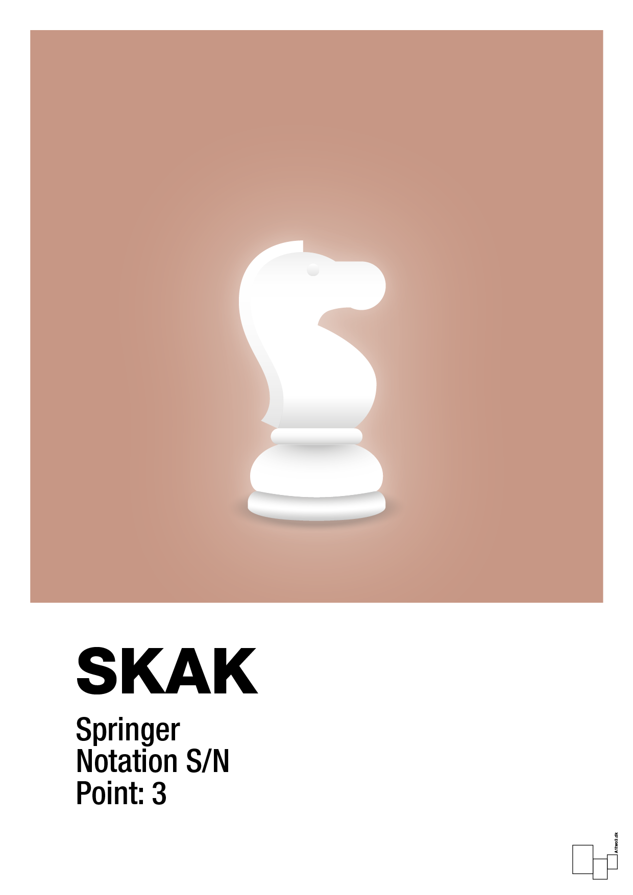 plakat: spillebrikken springer i hvid - powder-Brætspil-A1two3
