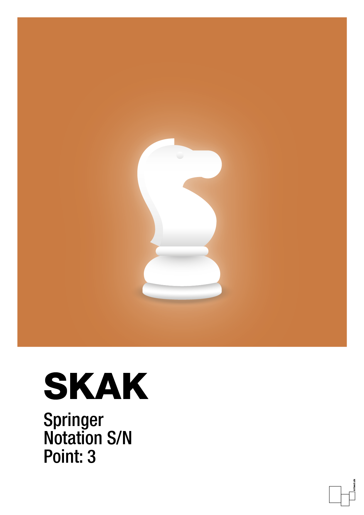 plakat: spillebrikken springer i hvid - rumba orange-Brætspil-A1two3