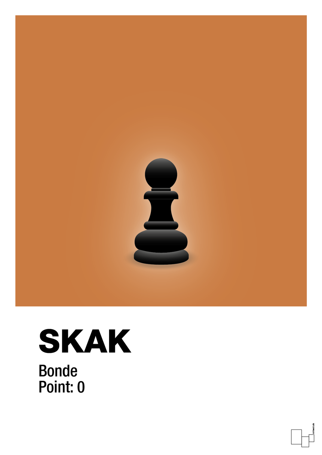 plakat: spillebrikken bonde i sort - rumba orange-Brætspil-A1two3