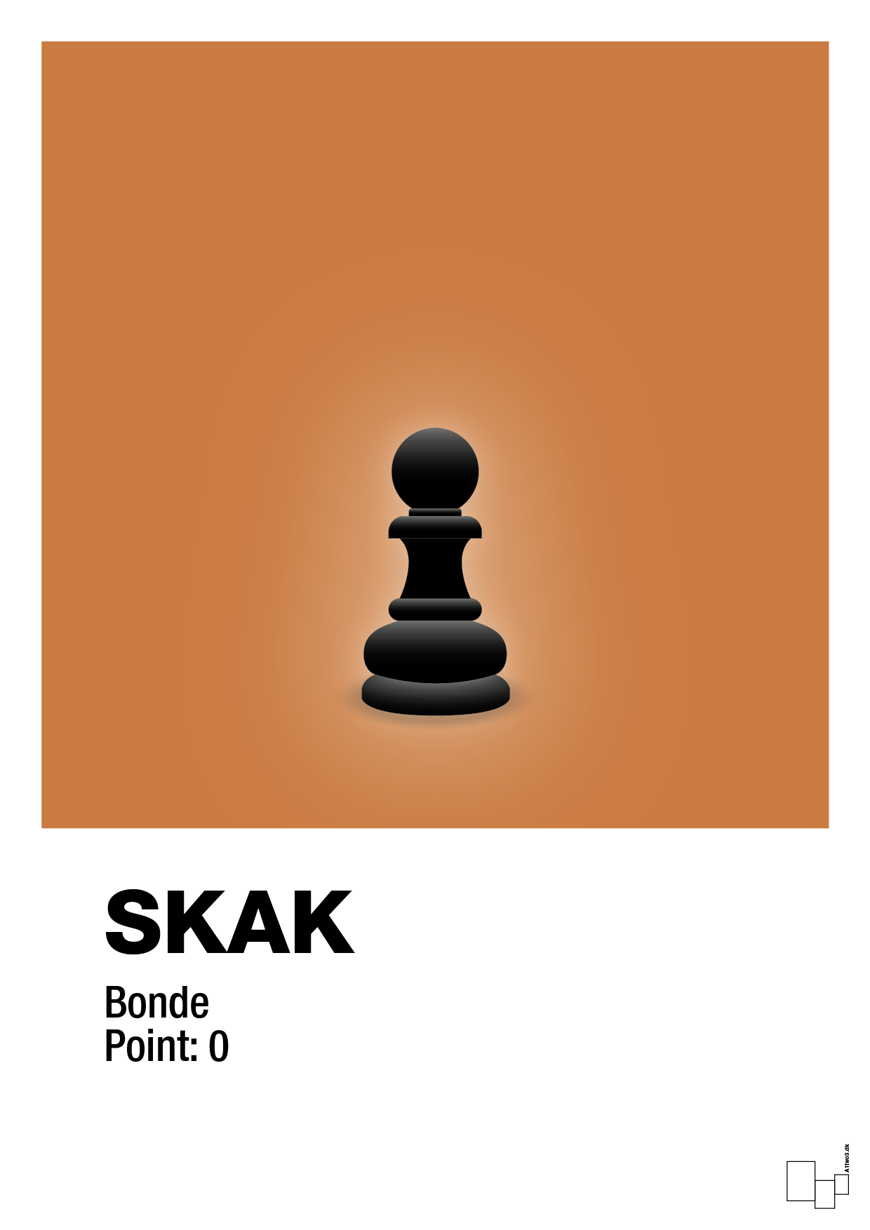 plakat: spillebrikken bonde i sort - rumba orange-Brætspil-A1two3