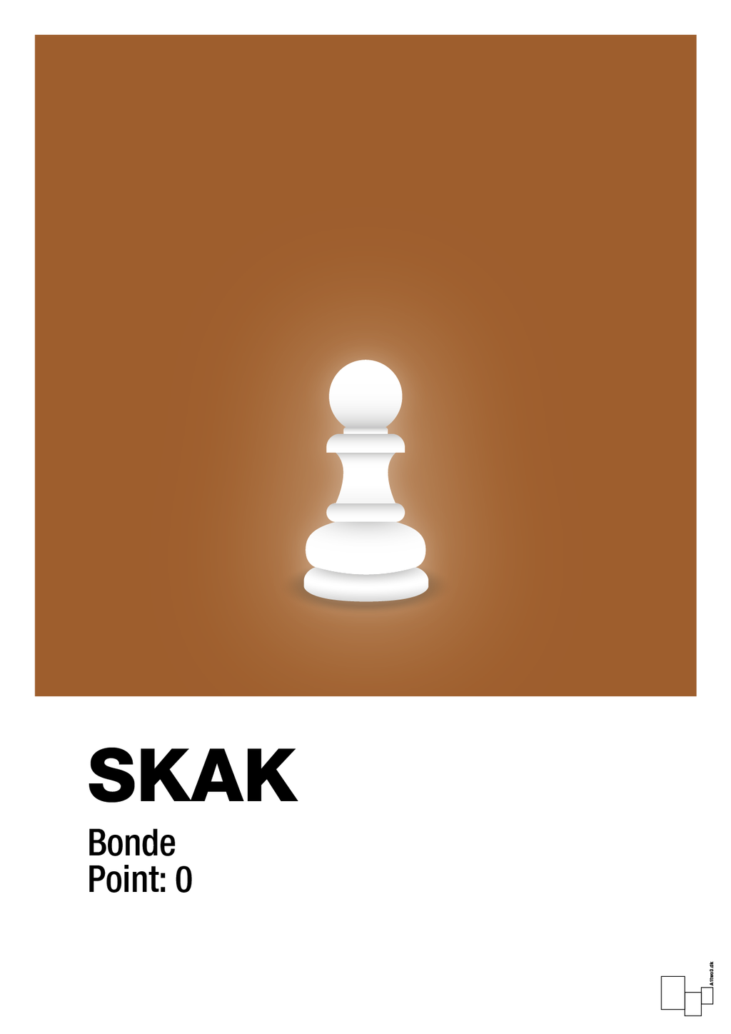 plakat: spillebrikken bonde i hvid - cognac-Brætspil-A1two3