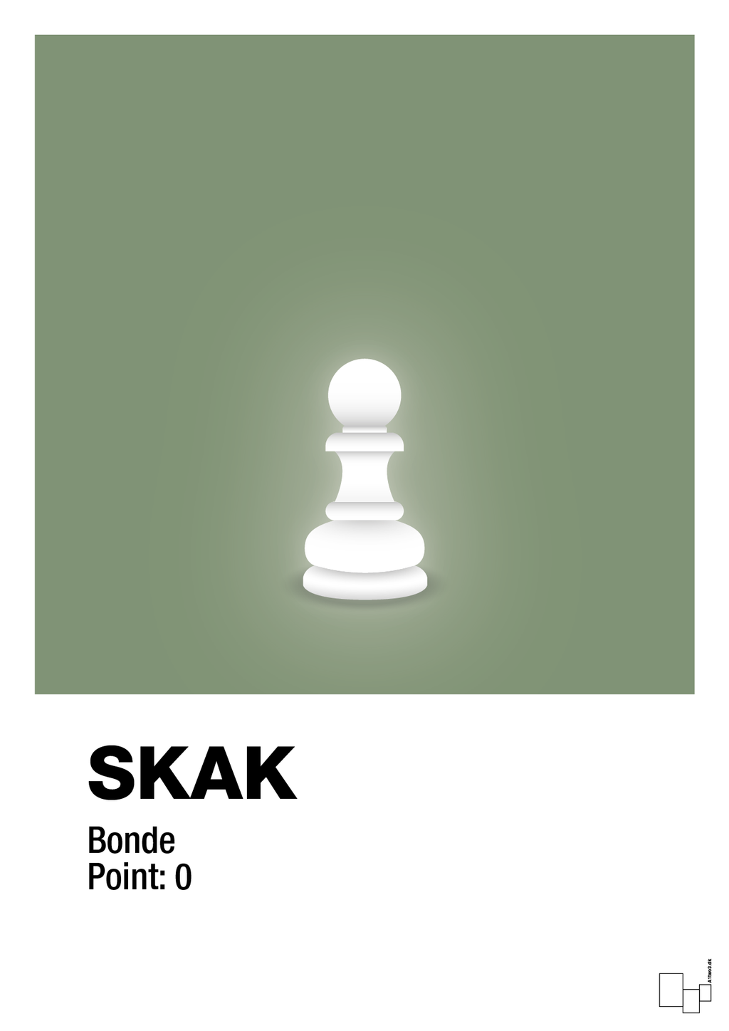 plakat: spillebrikken bonde i hvid - jade-Brætspil-A1two3