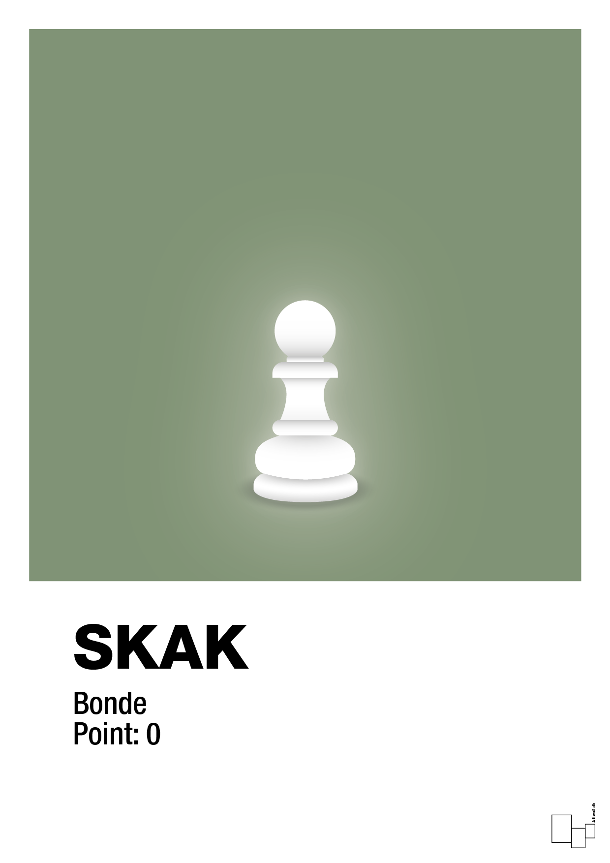 plakat: spillebrikken bonde i hvid - jade-Brætspil-A1two3