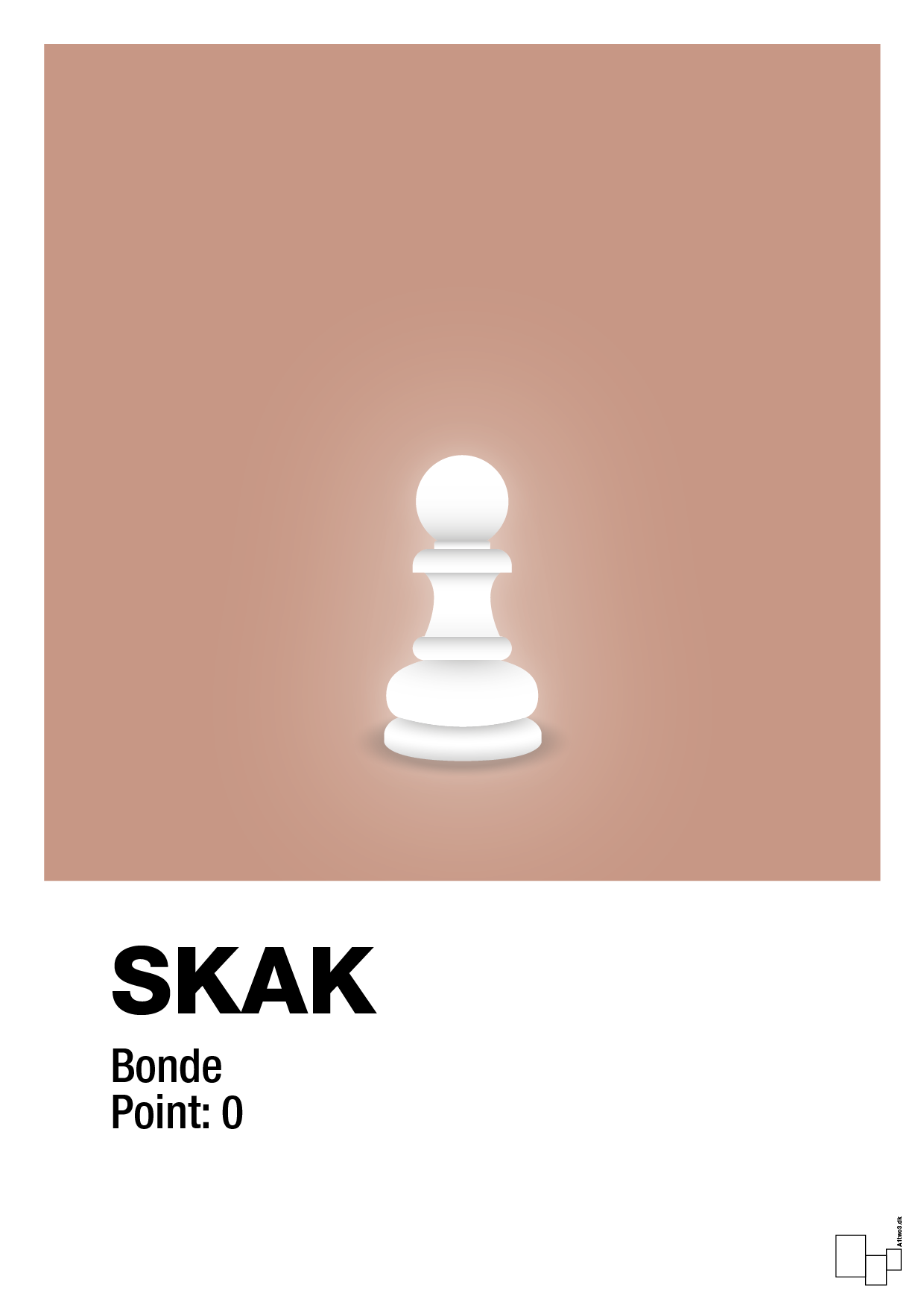 plakat: spillebrikken bonde i hvid - powder-Brætspil-A1two3
