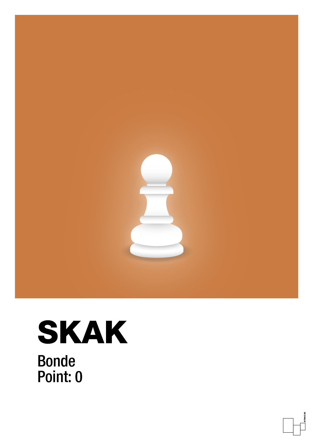 plakat: spillebrikken bonde i hvid - rumba orange-Brætspil-A1two3