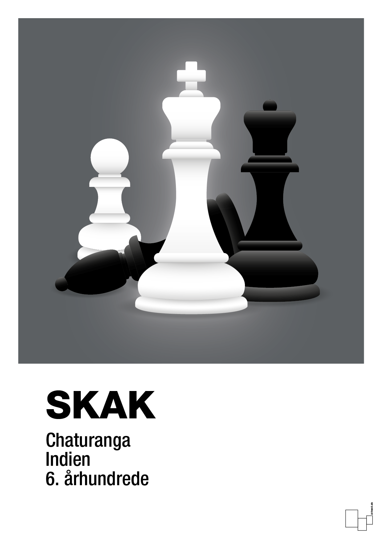 plakat: skakbrikker - graphic charcoal-Brætspil-A1two3