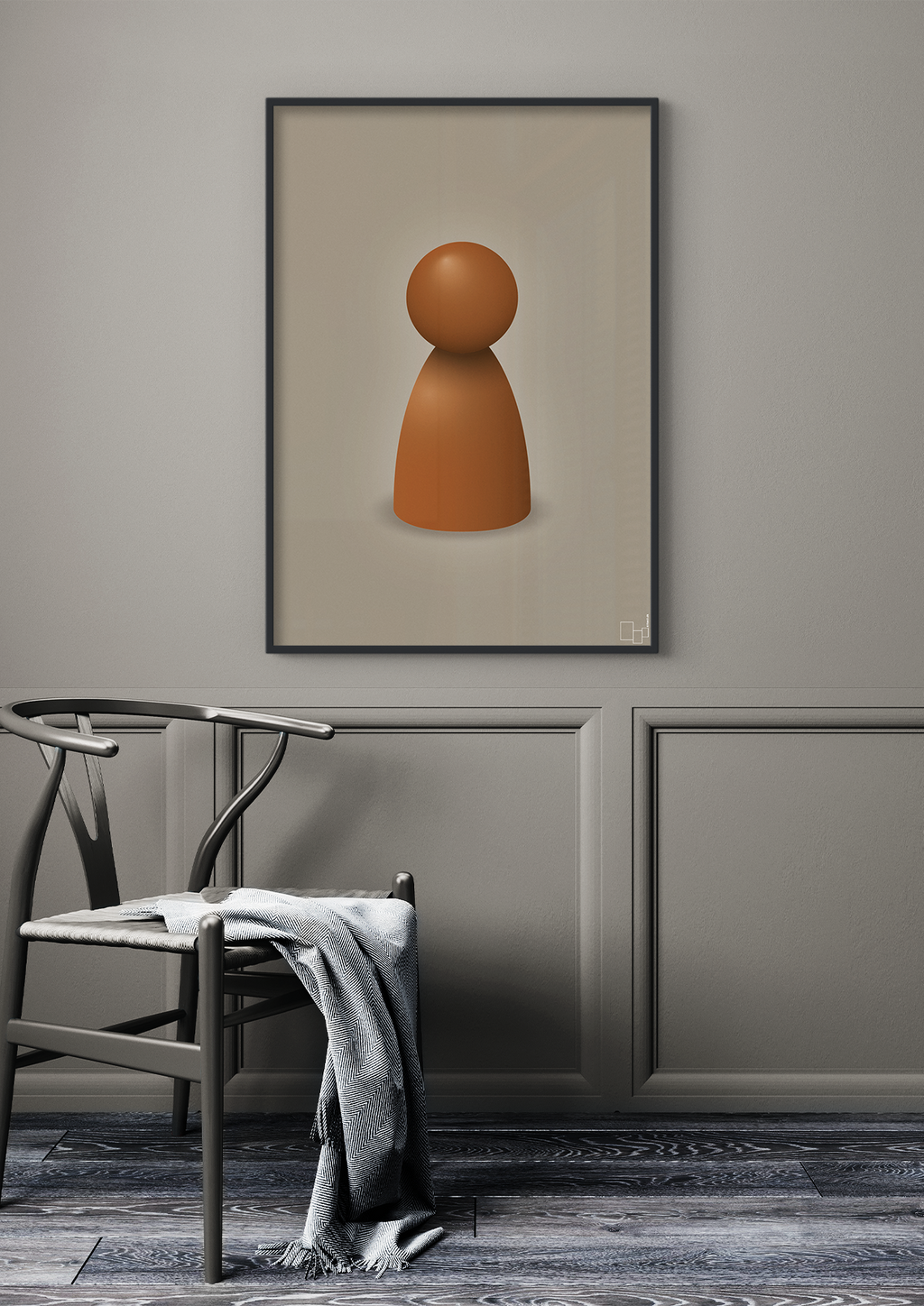plakat: spillebrik i farven: cognac - graphic charcoal-Brætspil-A1two3