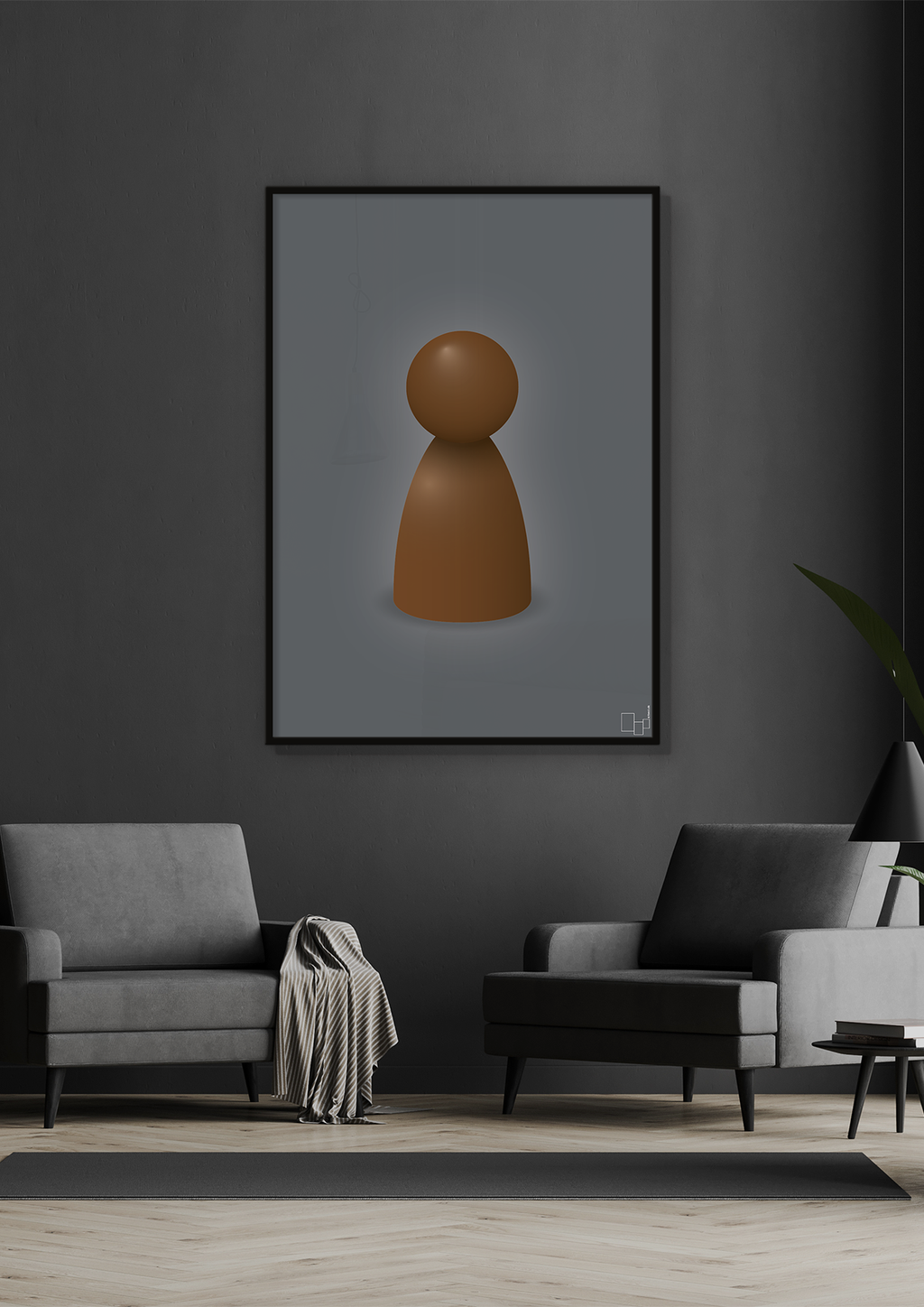 plakat: spillebrik i farven: dark brown - graphic charcoal-Brætspil-A1two3