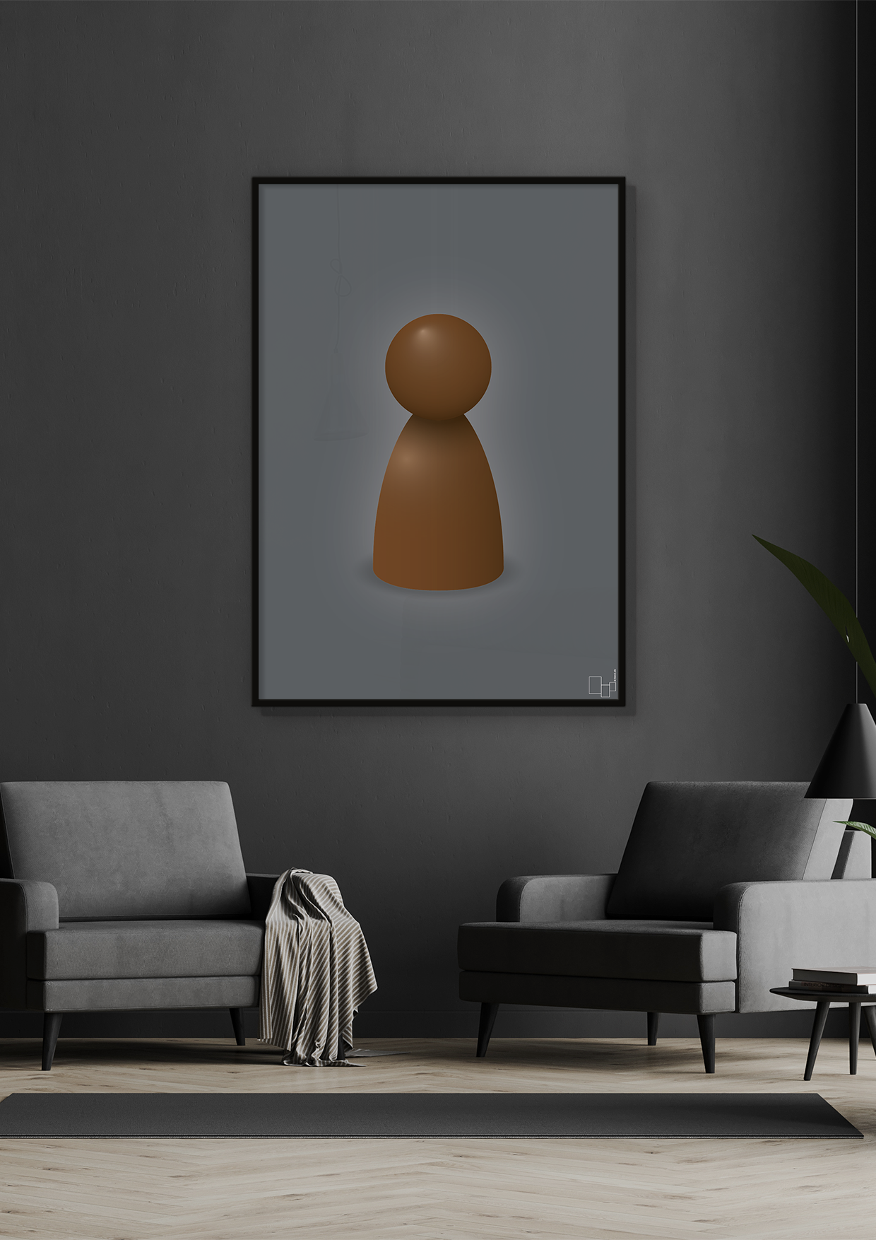 plakat: spillebrik i farven: dark brown - graphic charcoal-Brætspil-A1two3
