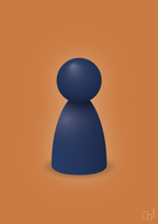 plakat: spillebrik i farven: lapis blue - rumba orange-Brætspil-A1two3