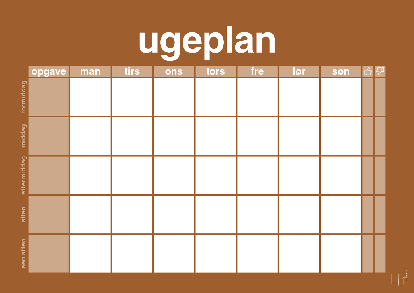 plakat: ugeplan horizontal opgaver - cognac-Planer-A1two3