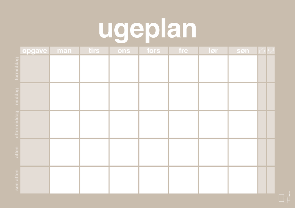 plakat: ugeplan horizontal opgaver - creamy mushroom-Planer-A1two3