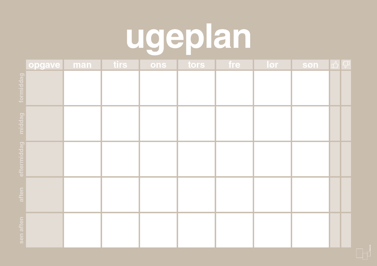 plakat: ugeplan horizontal opgaver - creamy mushroom-Planer-A1two3