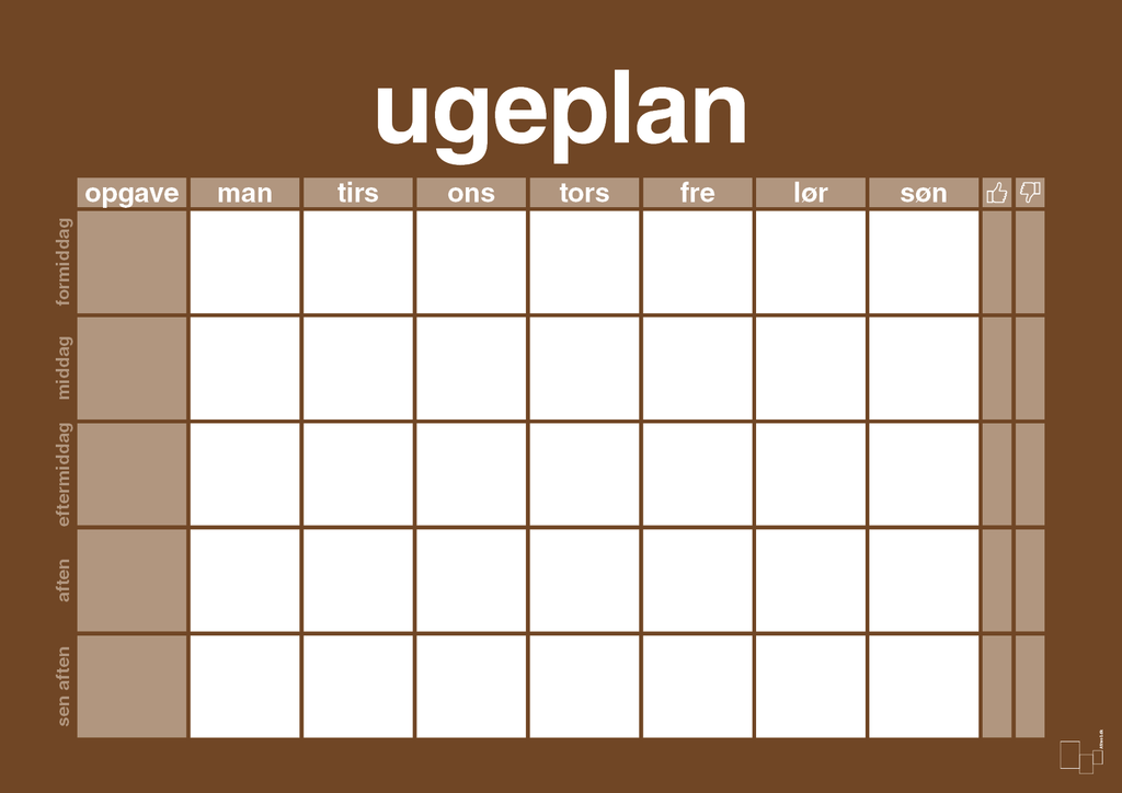 plakat: ugeplan horizontal opgaver - dark brown-Planer-A1two3