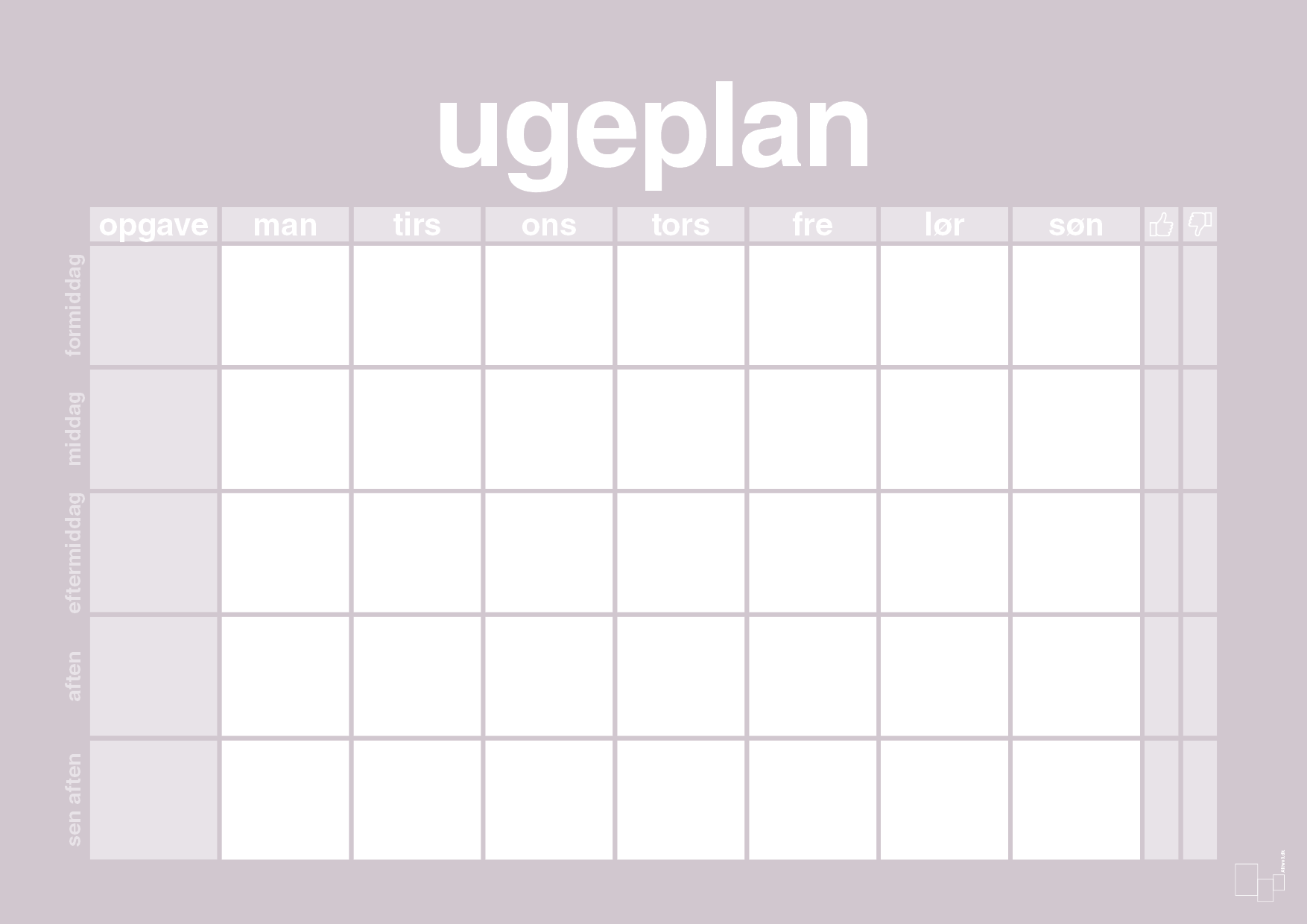 plakat: ugeplan horizontal opgaver - dusty lilac-Planer-A1two3