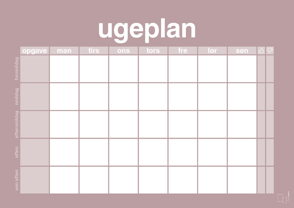 plakat: ugeplan horizontal opgaver - light rose-Planer-A1two3