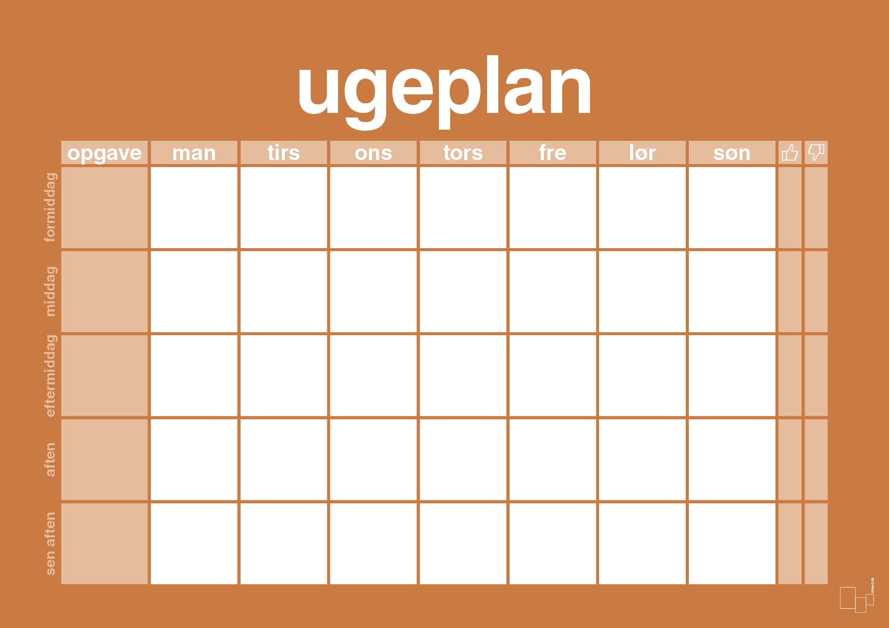 plakat: ugeplan horizontal opgaver - rumba orange-Planer-A1two3