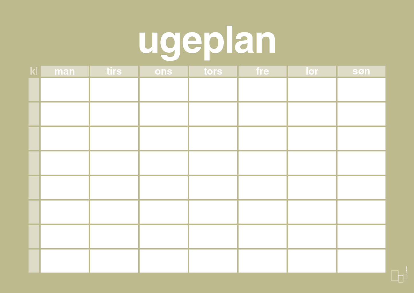 plakat: ugeplan horizontal timer enkel - back to nature-Planer-A1two3