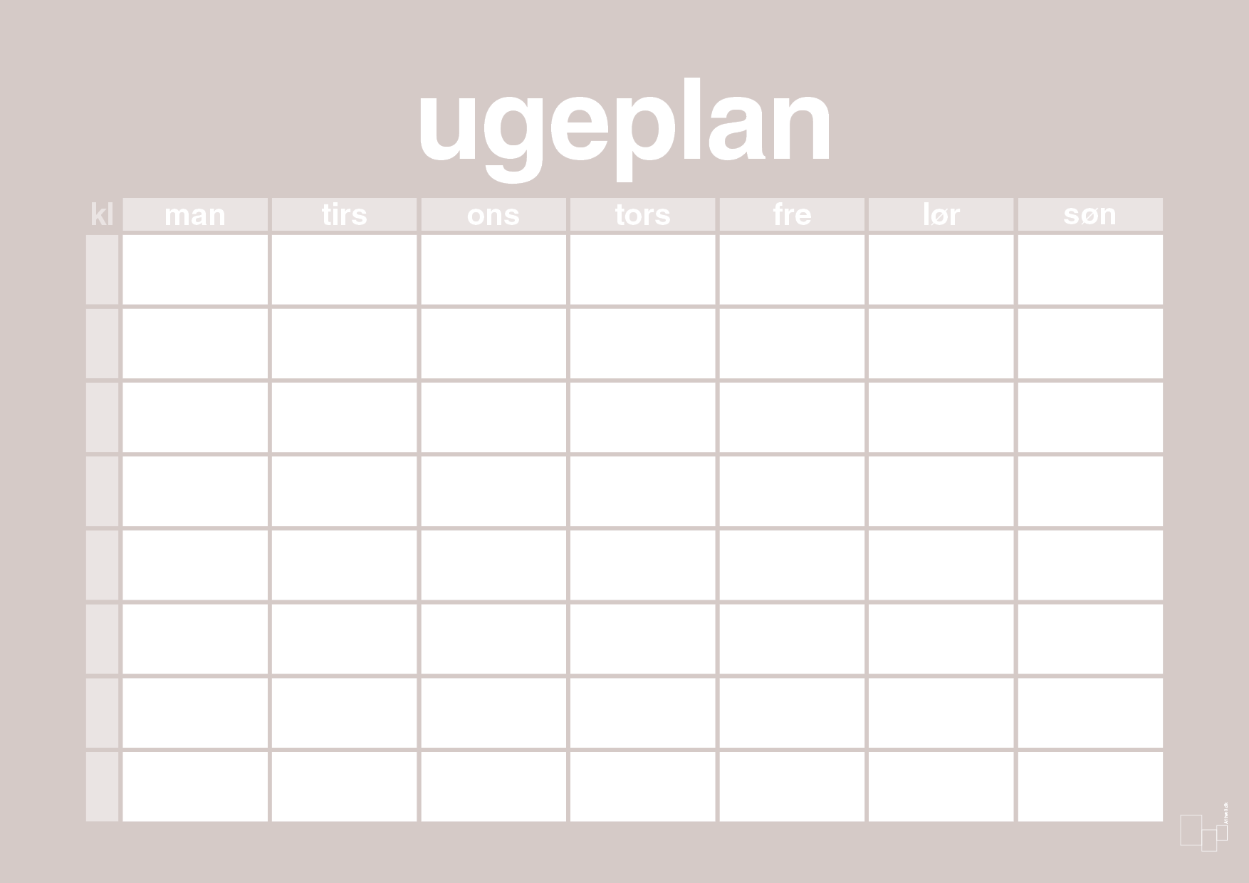 plakat: ugeplan horizontal timer enkel - broken beige-Planer-A1two3