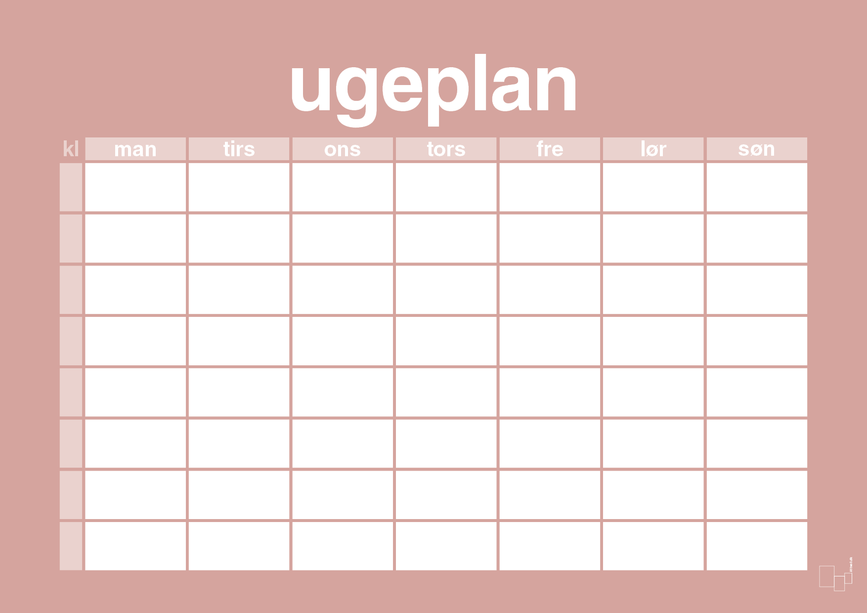 plakat: ugeplan horizontal timer enkel - bubble shell-Planer-A1two3