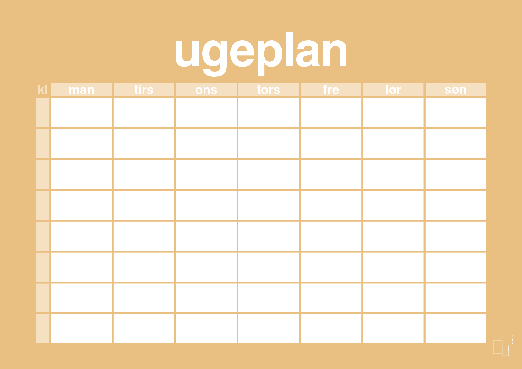plakat: ugeplan horizontal timer enkel - charismatic-Planer-A1two3